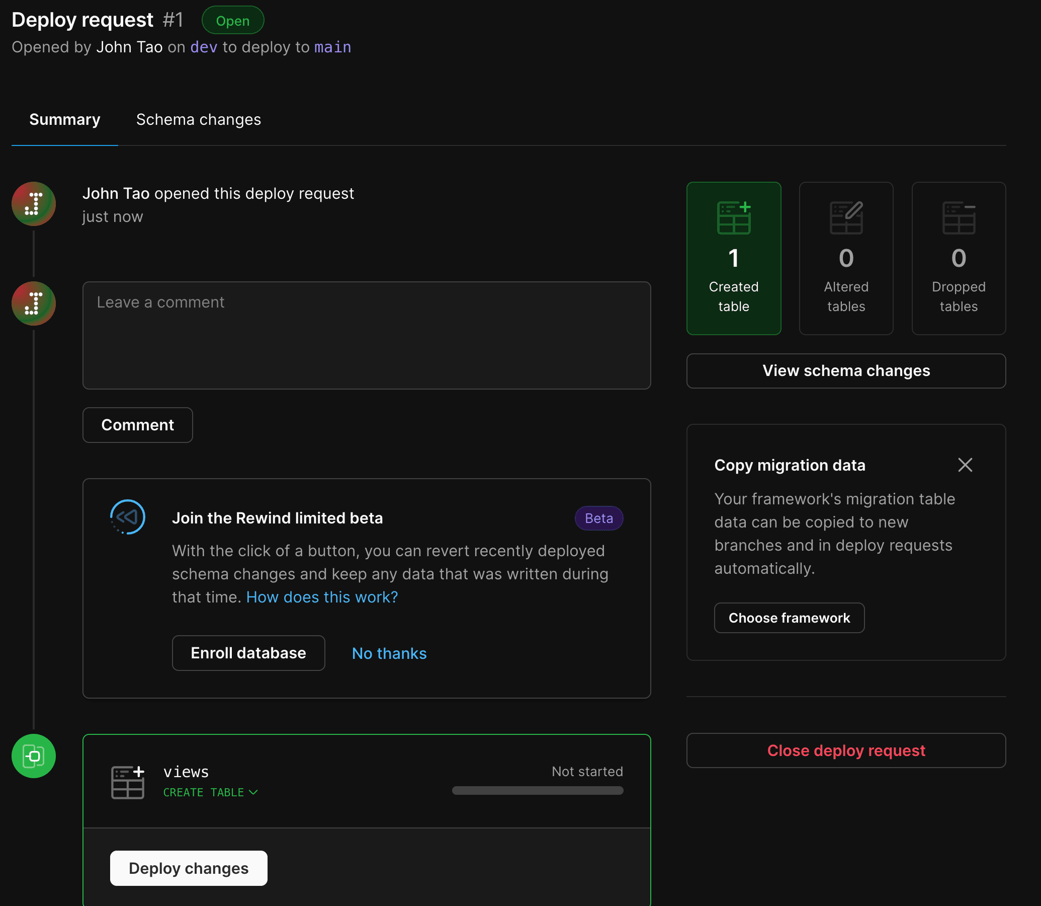 PlanetScale, deploy-request